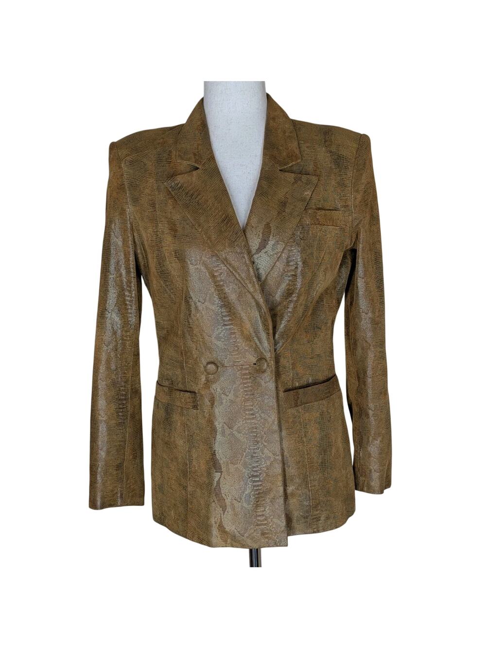Vintage Caché Suede Tan Leather Snakeskin Jacket Blazer Lined Size 4 Western
